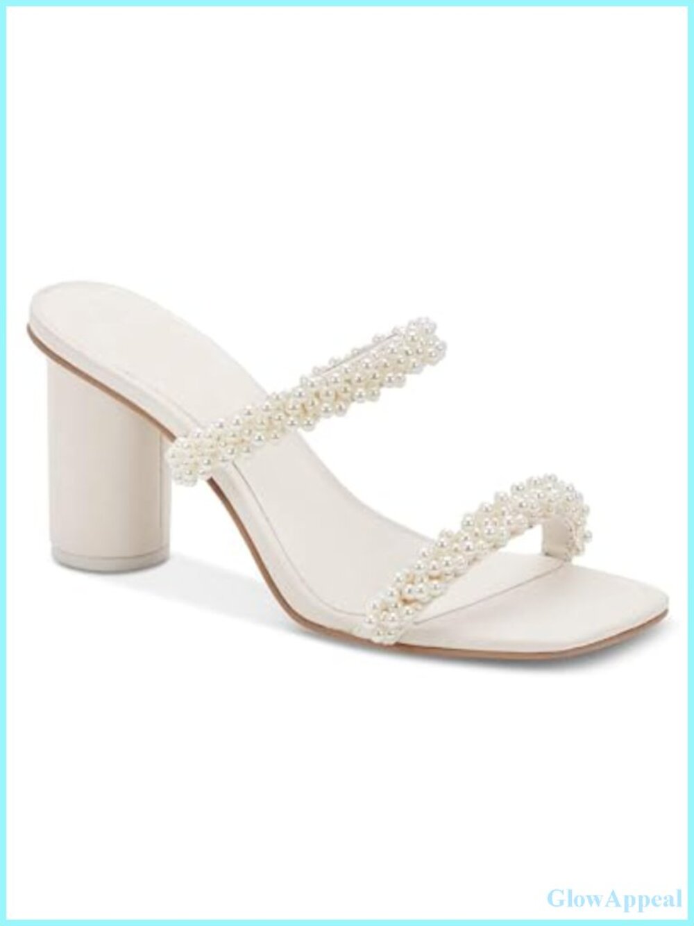Women's Chunky Heel Mules Sandals Faux Leather Strappy Pearl Square Toe